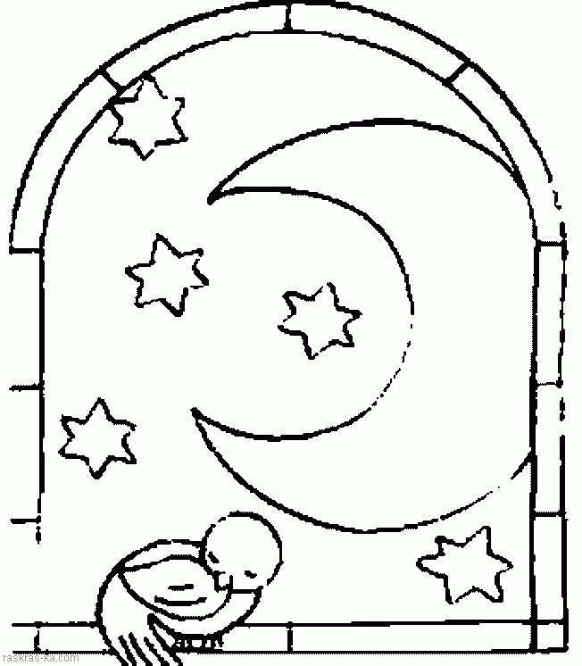 Месяц и звезды. Раскраска для детей