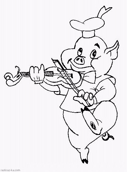 Поросенок играе на скрипке. Раскраска бесплатная