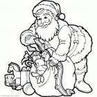 Санта Клаус с подарками. Раскраска для детей. Новый год