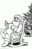 Санта-Клаус читает возле елки - Раскраска детская