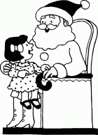 Санта Клаус в гостях у маленькой девочки - Раскраска