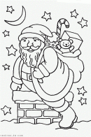 Раскраска Санта Клаус залезает к детям через дымоход