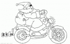 Раскраска Санта Клаус на мотоцикле. Распечатать бесплатно