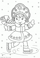 Раскраска Снегурочка на коньках. Распечатать бесплатно