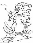Раскраска Снеговик на лыжах. Новый год