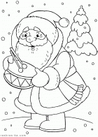 Дед Мороз с барабаном. Праздничные раскраски скачать