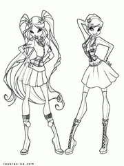 Разукрашки Винкс бесплатные. Текна и Флора