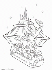 Раскраска Микки Маус на космическом корабле. Из мультфильма