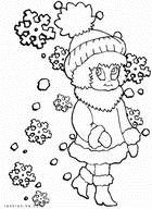 Раскраска Зима. Девочка и падающие снежинки