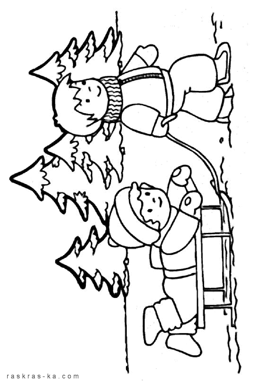 Дети катаются на санках - зимние раскраски распечатать