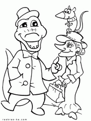 Раскраска старуха Шапокляк и крокодил Гена