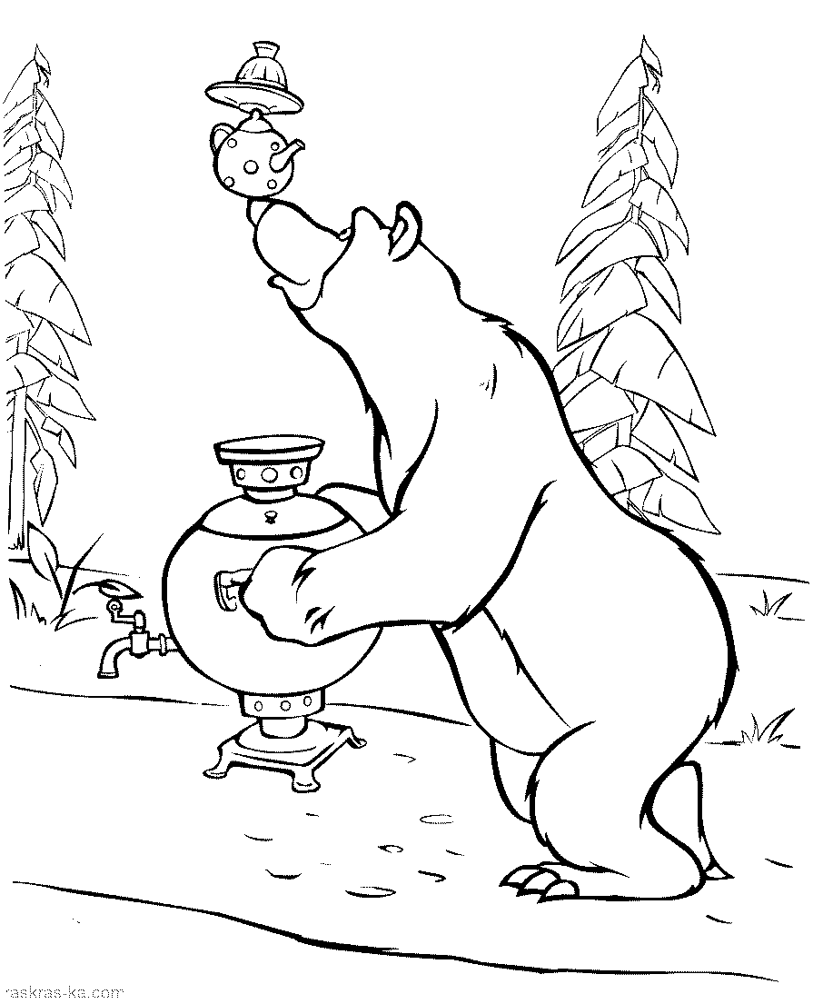 Раскраска Медведь с самоваром. Распечатать
