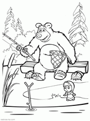 Маша и медведь. Разукрашка для детей