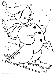 Снеговик на лыжах. Раскраска про зиму для детей