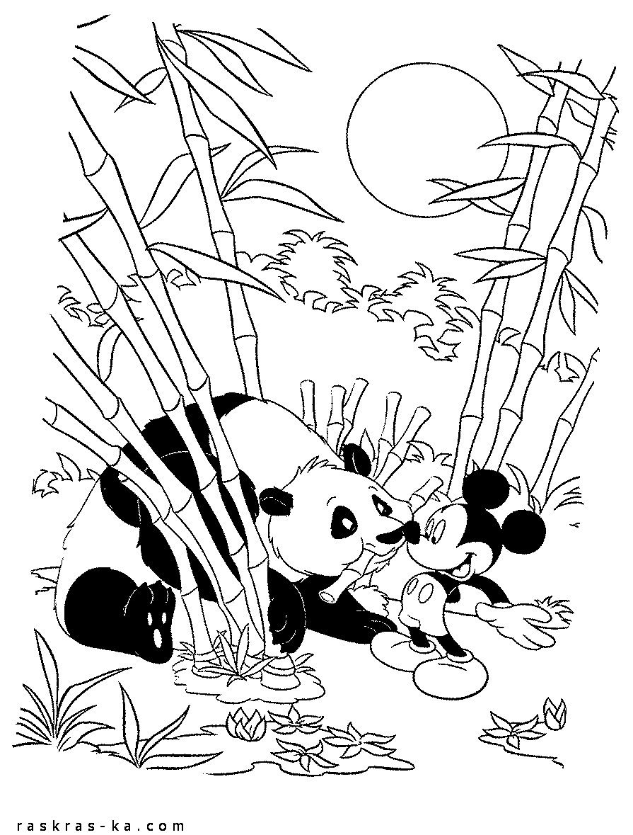 Раскраска панда и Микки Маус. Скачать и распечатать