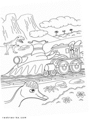 Поезд с динозаврами. Раскраска для малышей