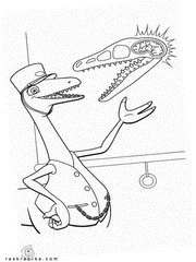 Мистер Кондуктор и череп динозавра - раскраска