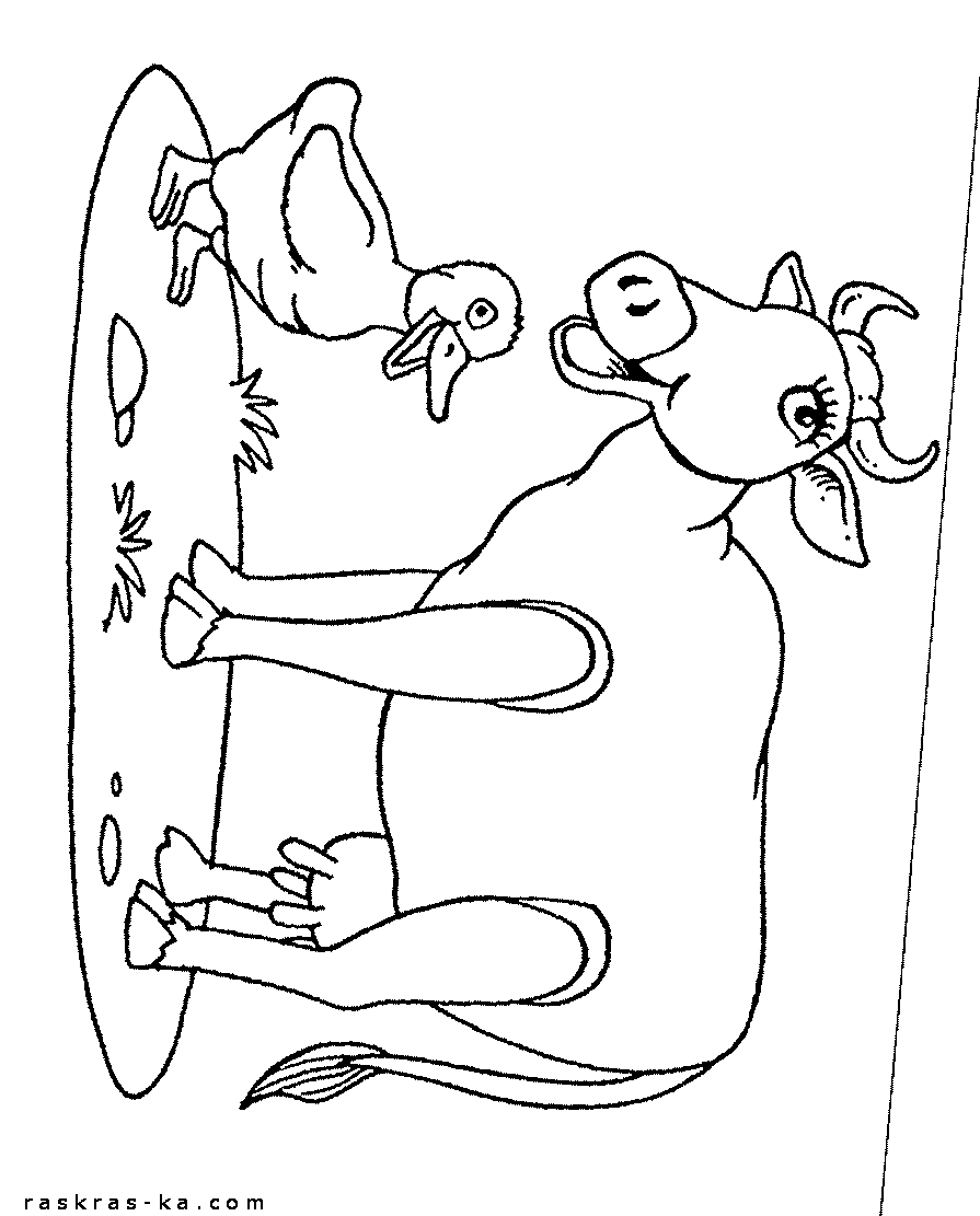 Корова и утка. Раскраска про село