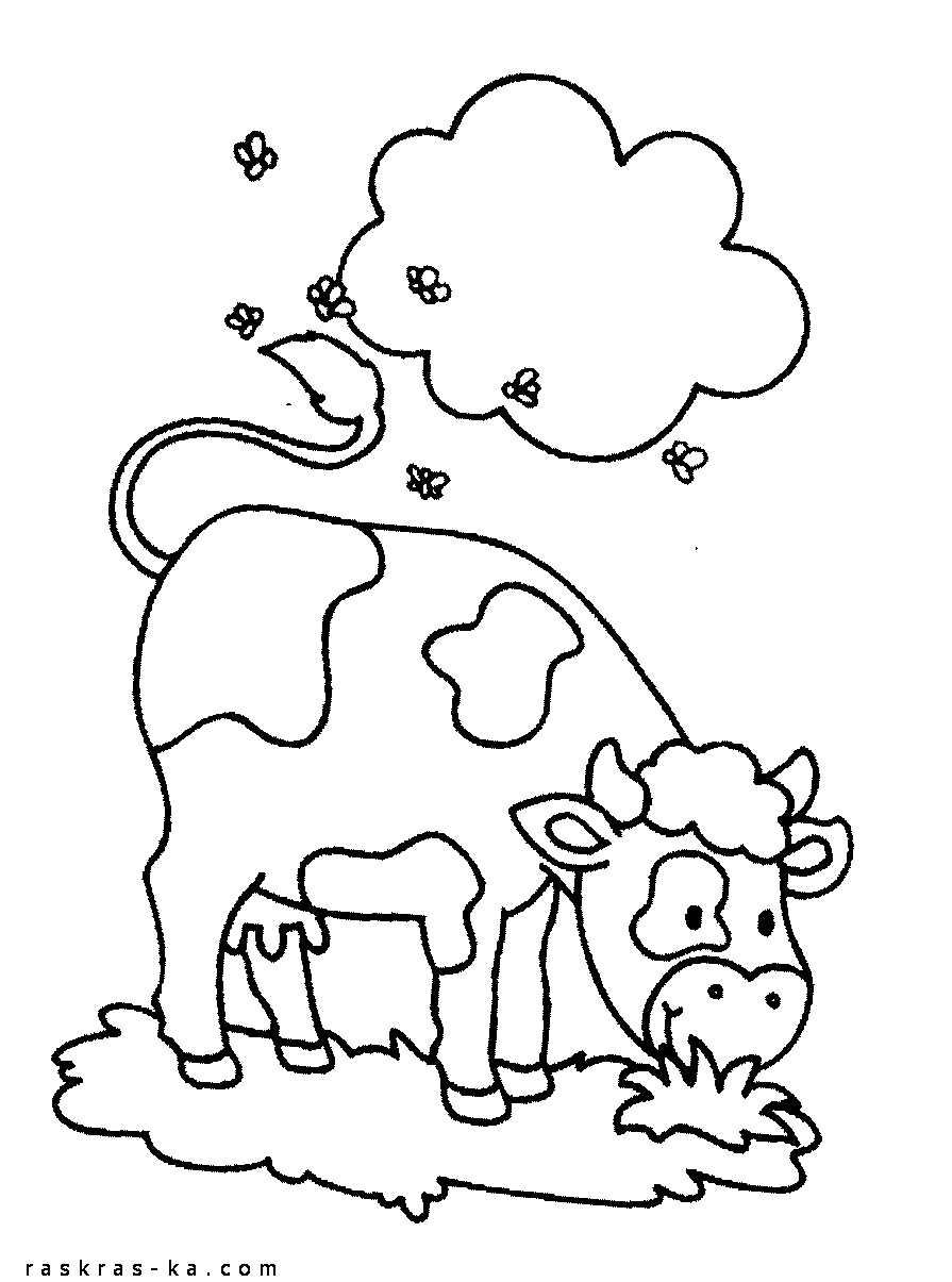 Коровка на травке - раскраска детская