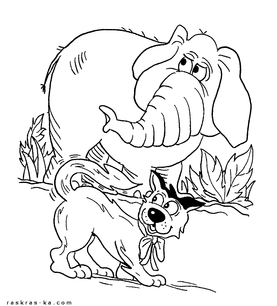 Раскраска слон и собака из мультфильма для детей