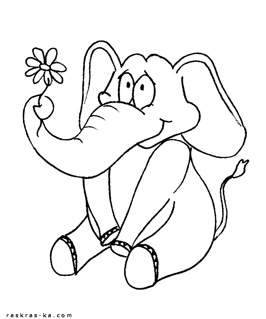 Слоник с цветочком. Бесплатная раскраска для детей
