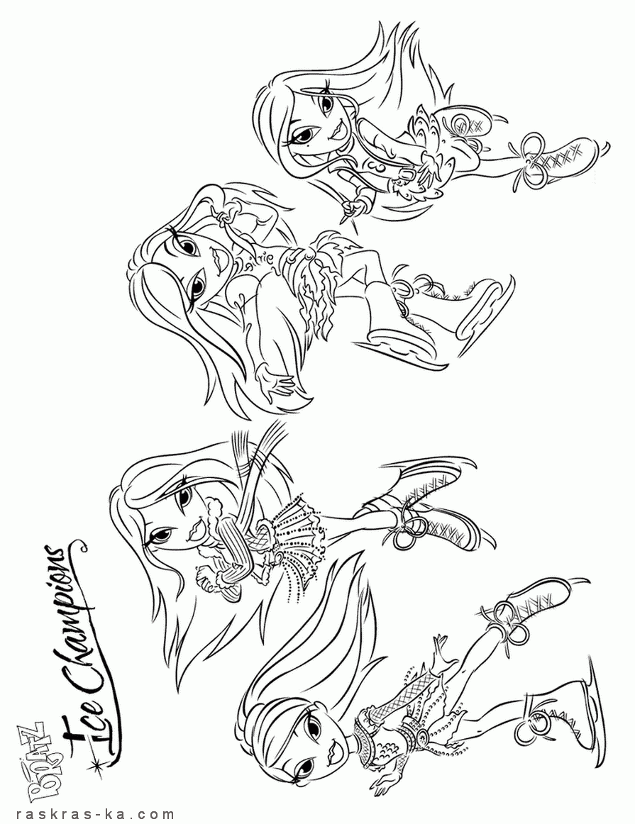 Раскраски Братц на коньках на льду