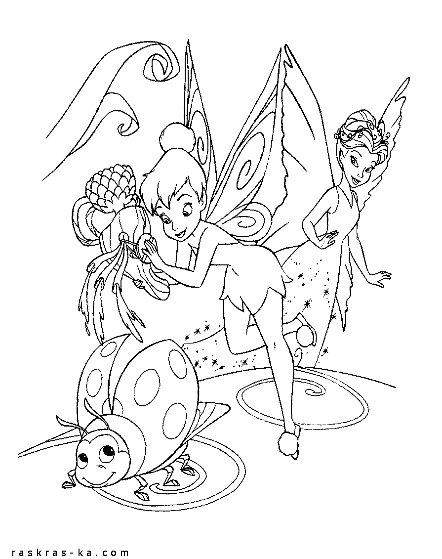 Фея и божья коровка. Раскраска для девочки