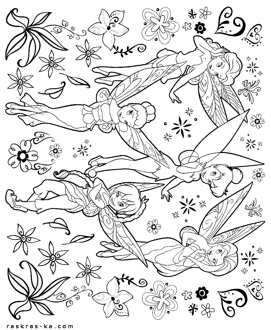 Картинка-раскраска Феи для печати на принтере