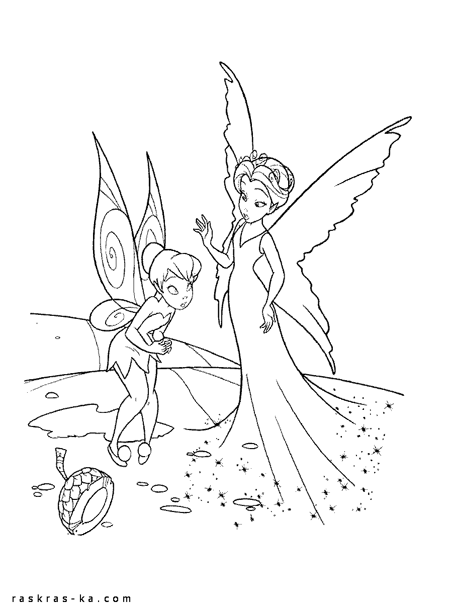Феи Тинкербелл и Клэрион из мультика. Раскраска для девочек