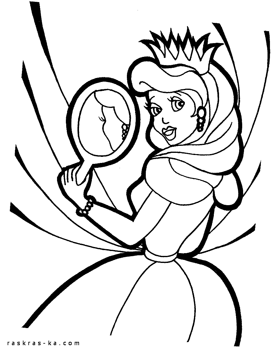 Принцесса с зеркальцем. Скачать раскраску без смс и регистрации