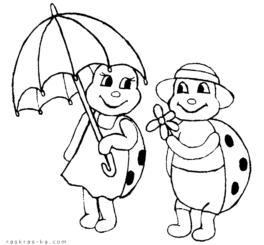 Божьи коровки под зонтиком - раскраска