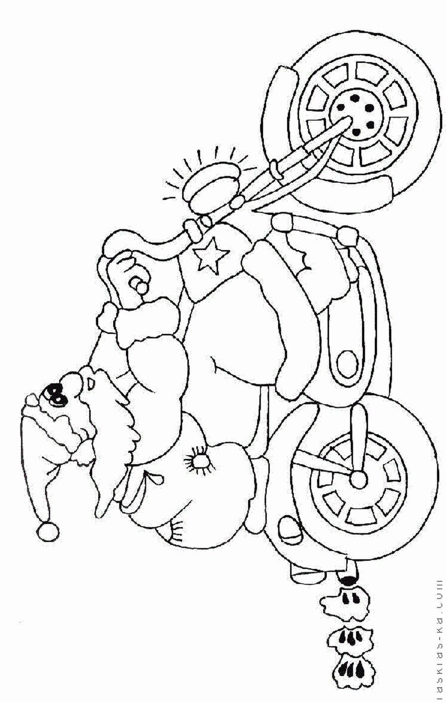 Раскраска Санта Клаус на мотоцикле. Распечатать бесплатно
