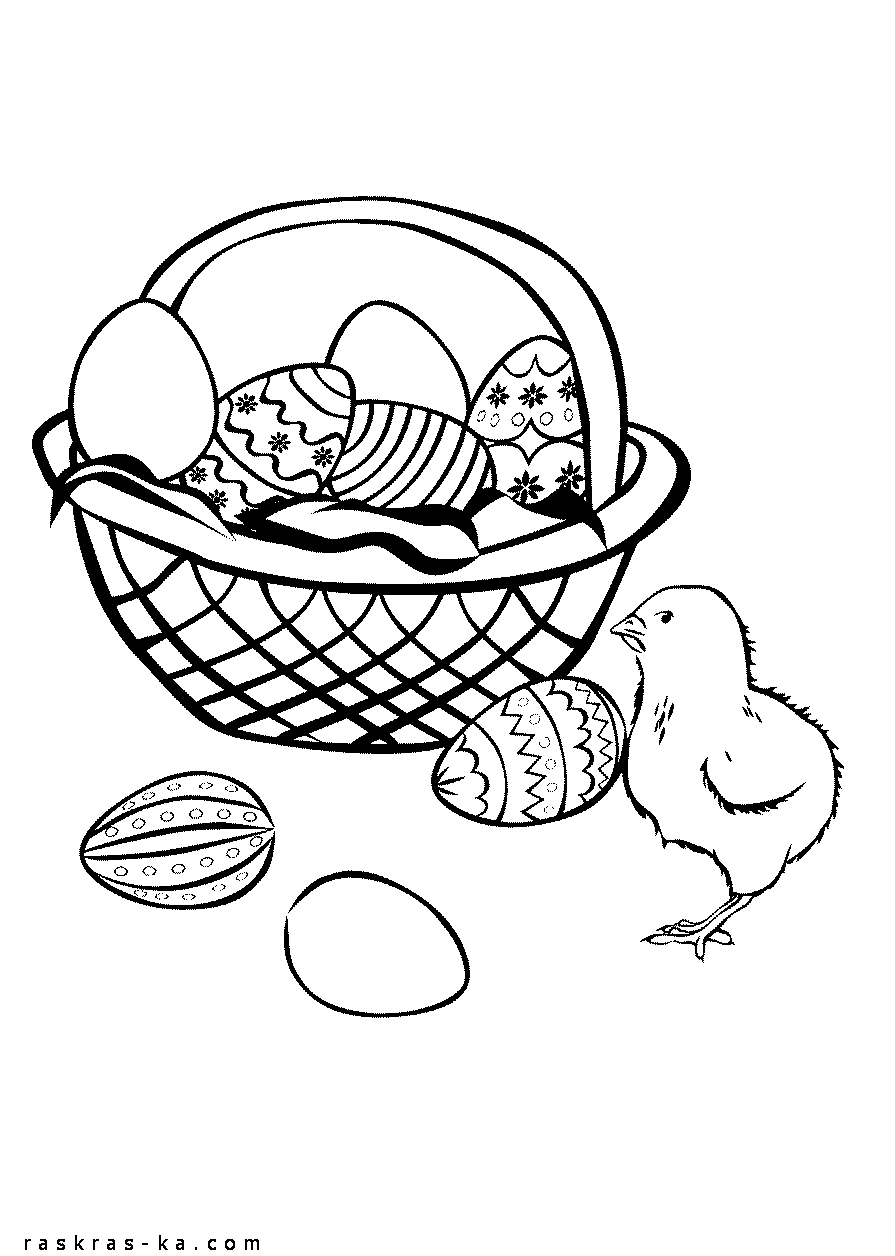 Раскраска цыпленок и пасхальная корзина к празднику