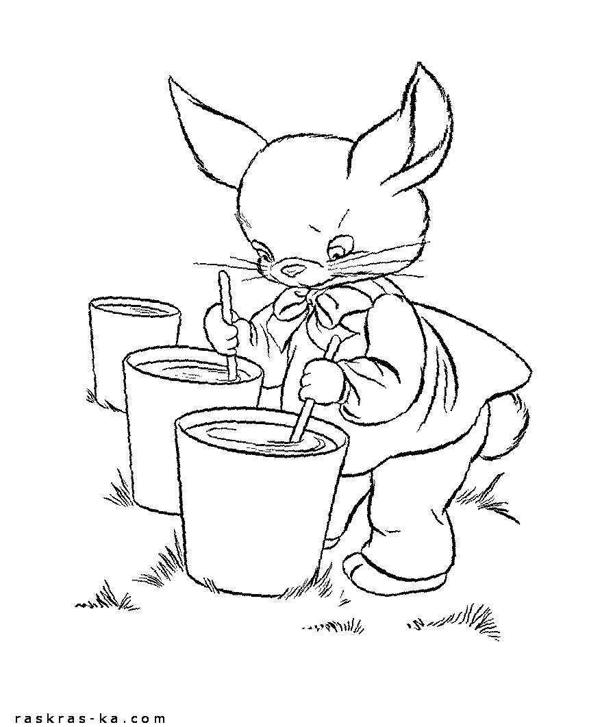 Кролик готовится к Пасхе. Разукрашка