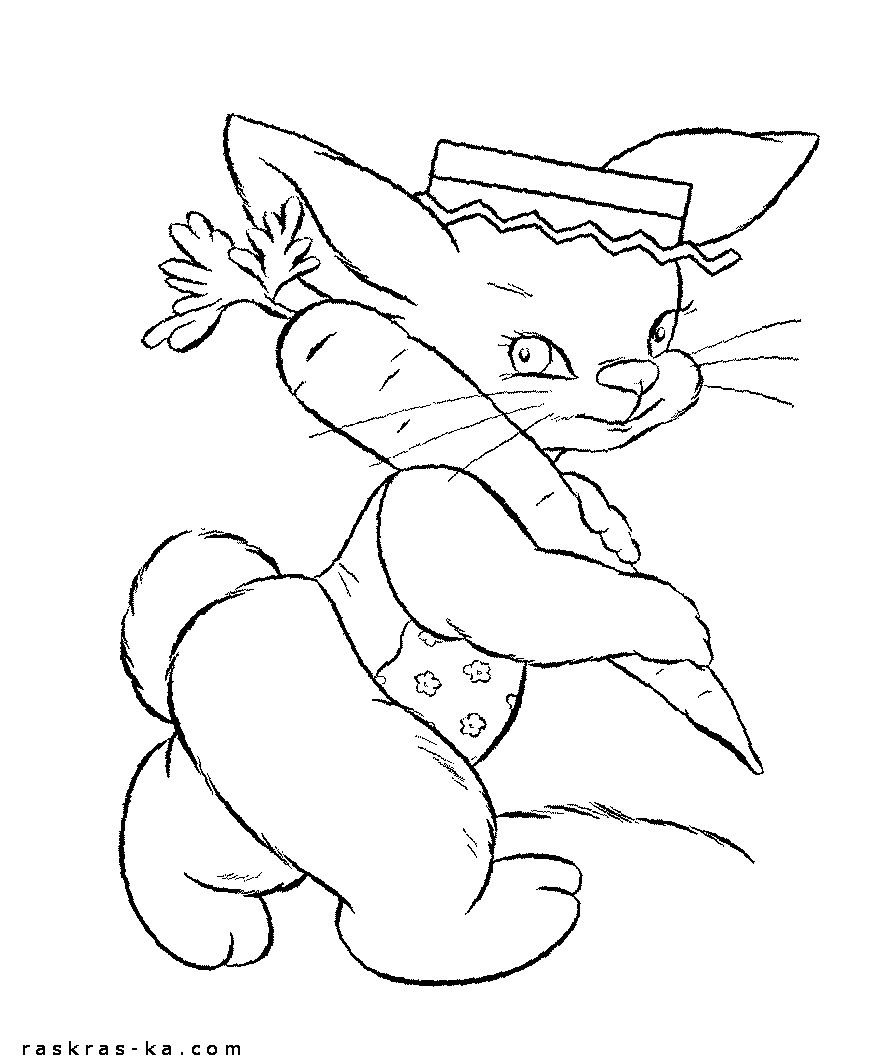 Кролик несет морковь - раскраска