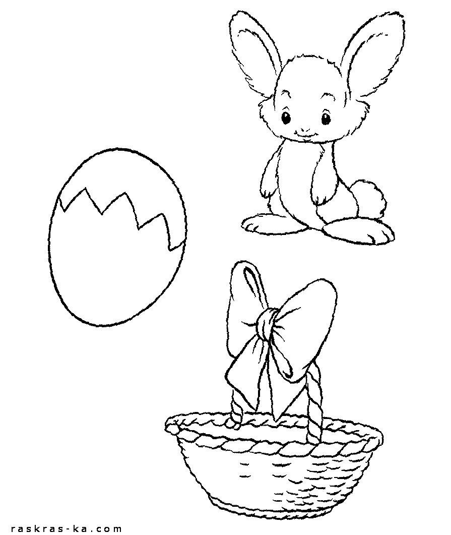 Пасхальные картинки распечатать. Кролик, яйцо и корзинкаь
