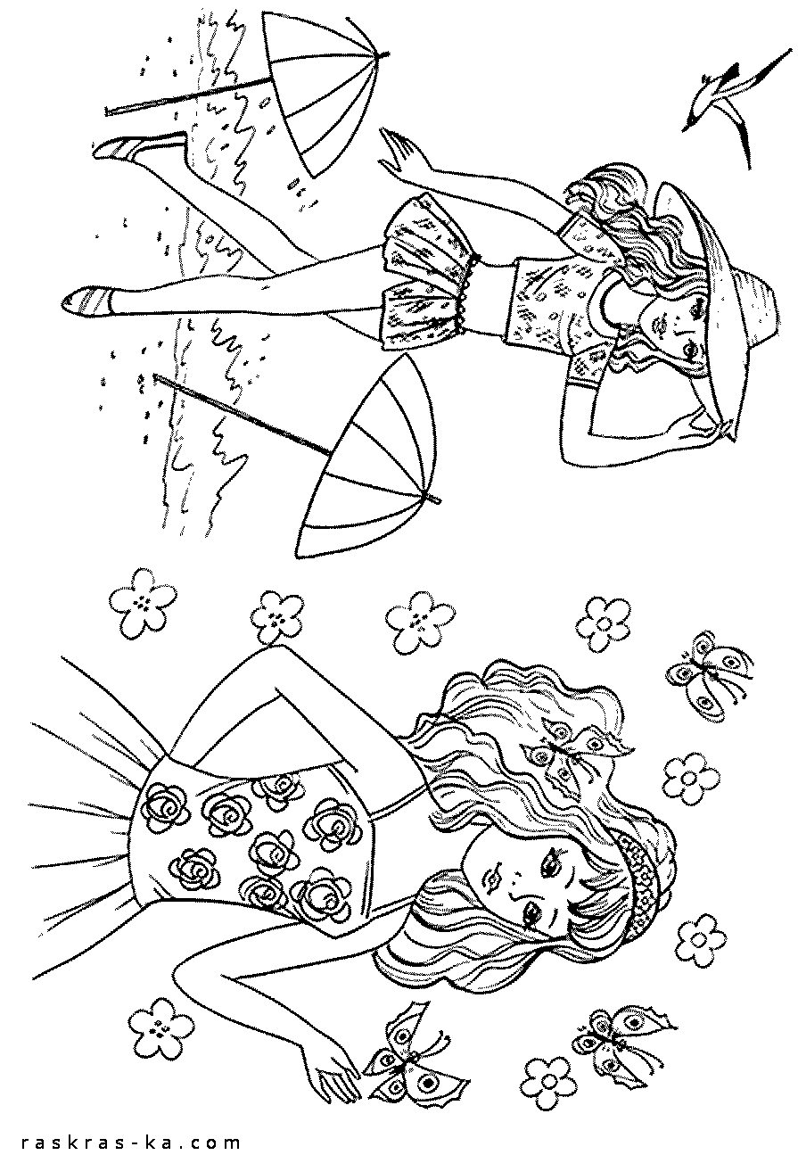 Раскраски для девочек - лето. Распечатать