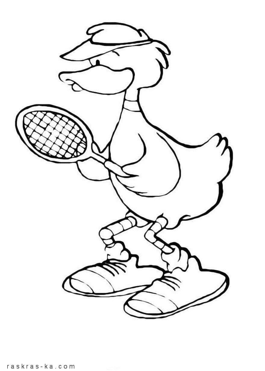 Раскраска спортивная утенок-теннисист