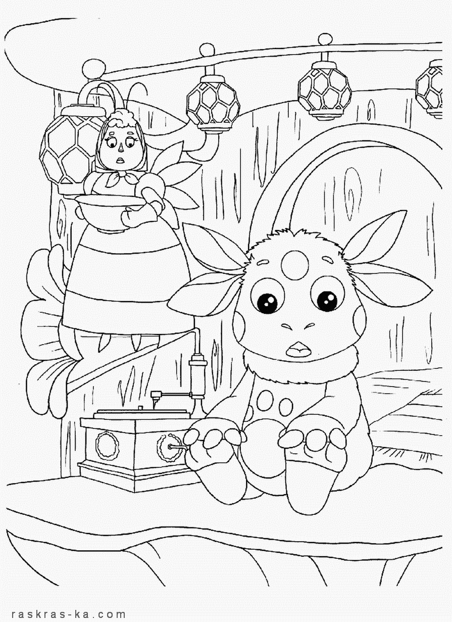 Лунтик и баба Капа. Раскраска для детей