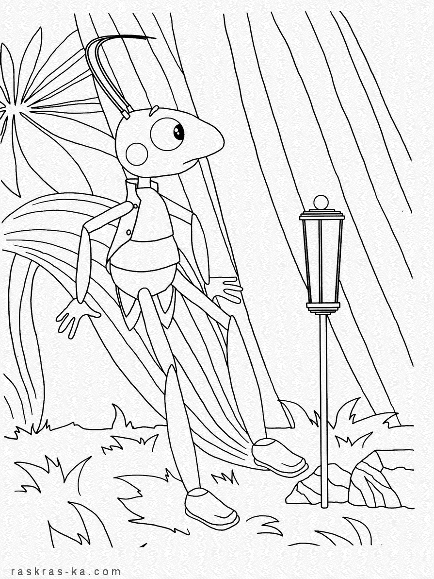 Раскраска кузнечик Кузя. Мультфильм