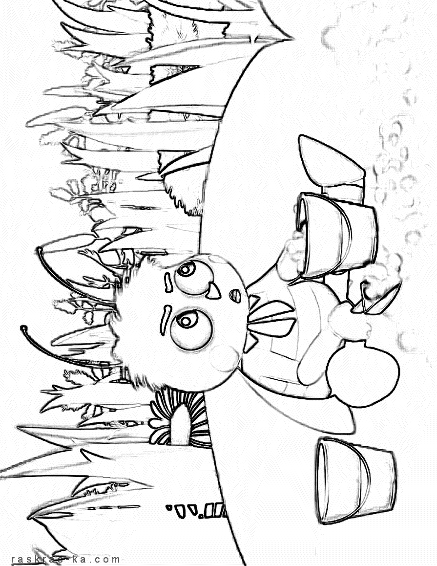 Раскраска Пчеленок собирает нектар с цветка