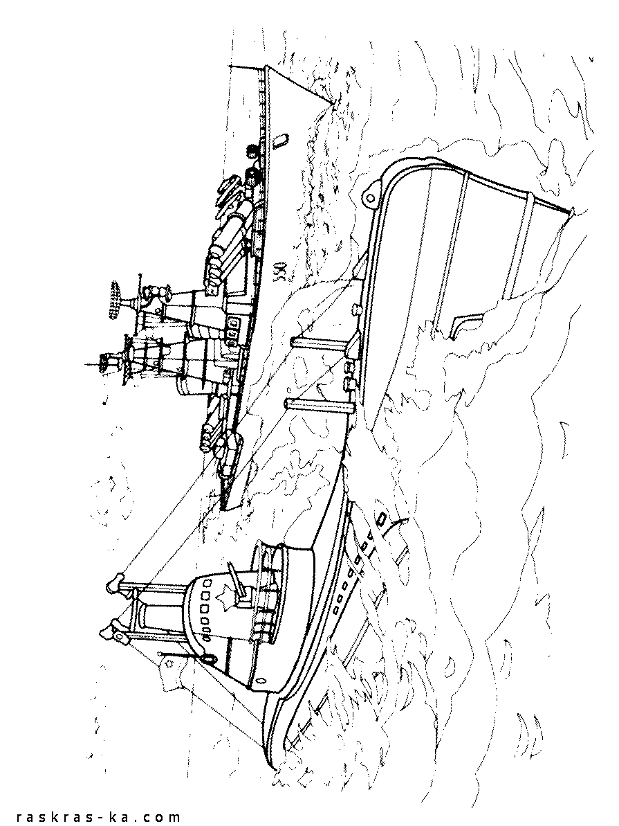 Раскраска подводная лодка и корабль. Распечатать