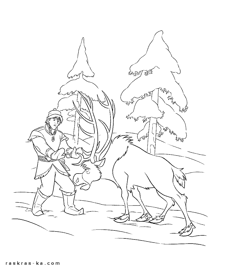 Раскраска Кристоф и Свен. Мультфильмы Диснея