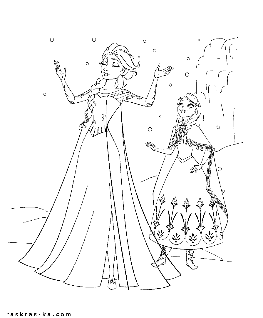 Раскраски из мультфильма Холодное сердце. Эльза и Анна