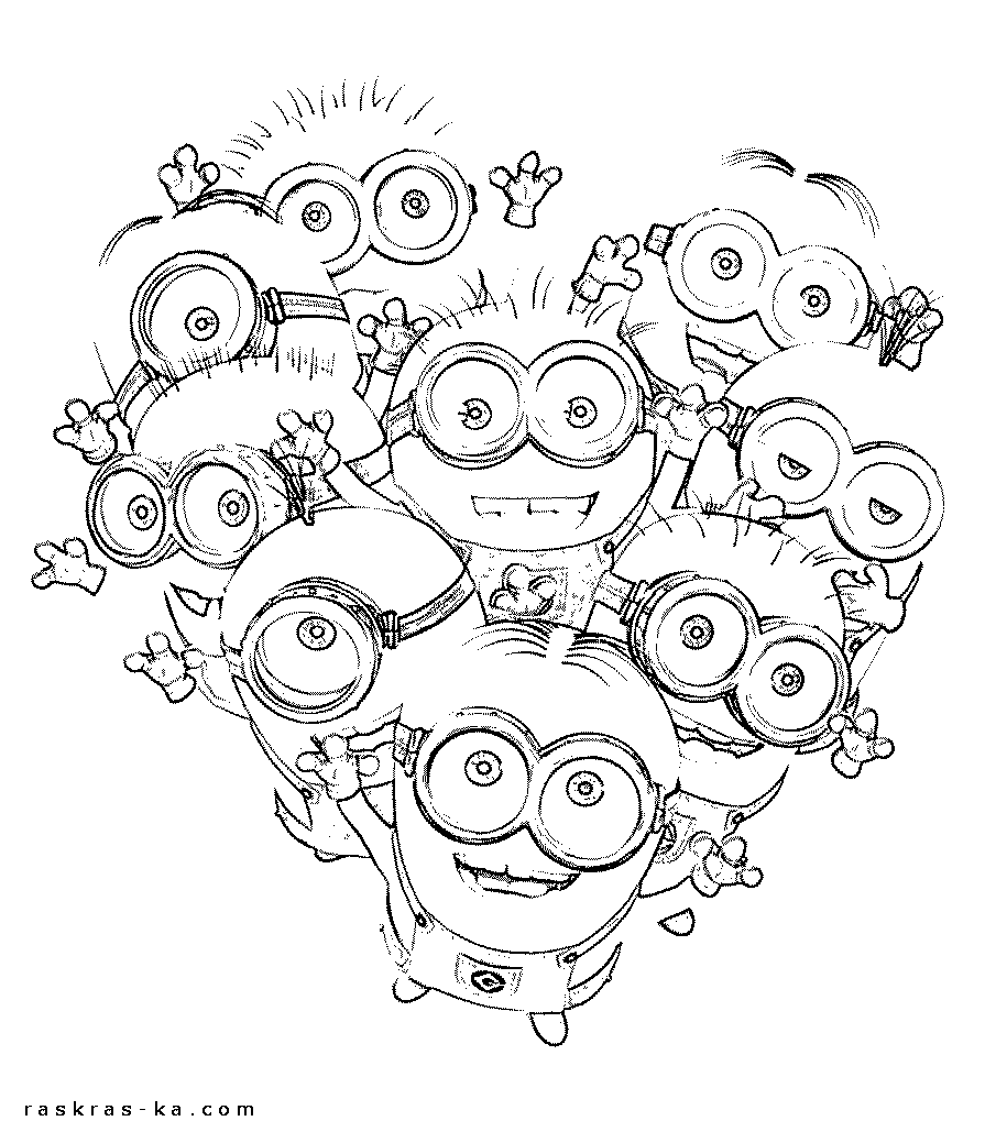 Сердце из миньонов. Разукрашка для детей