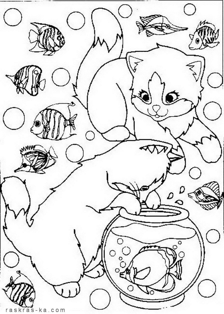 Раскрашка котята и рыбки. Для детей