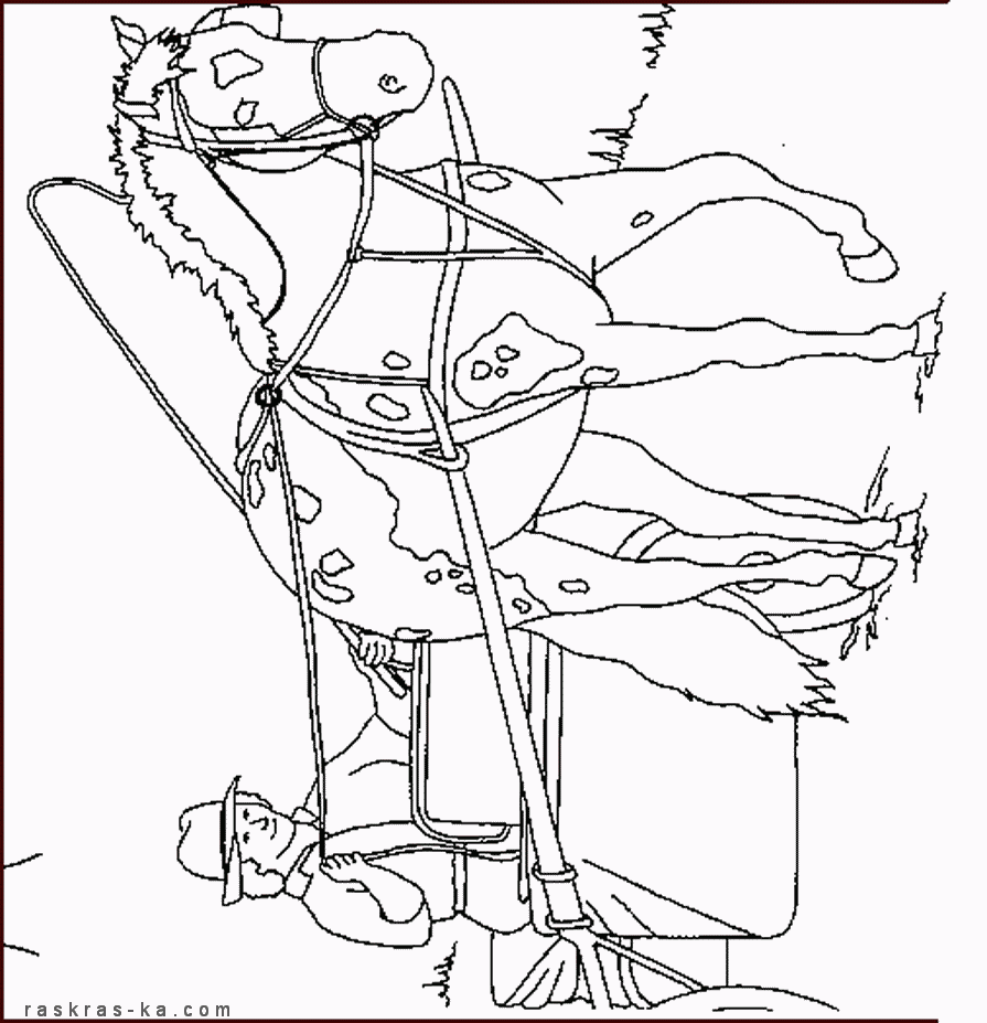 Раскраска для детей лошадь с повозкой