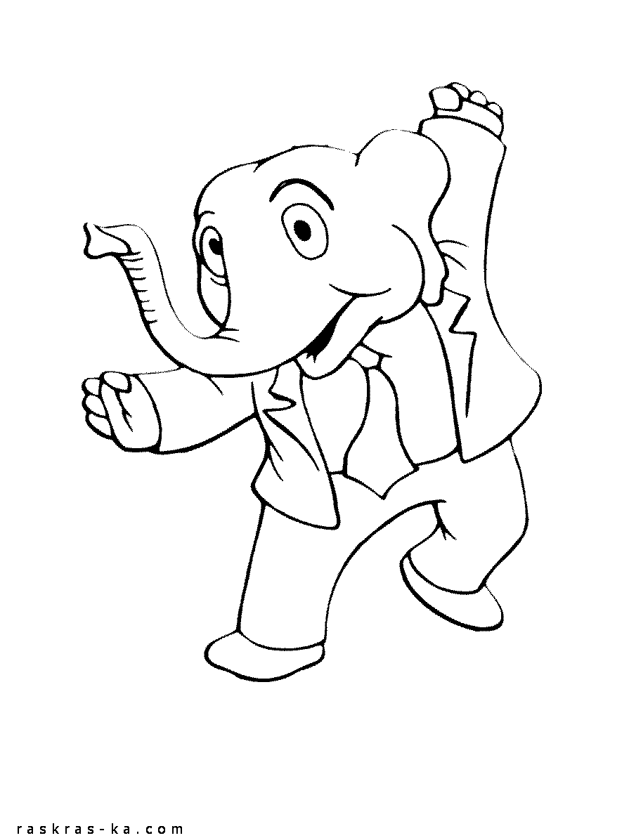 Слоник в деловом костюме - рисунок раскраска